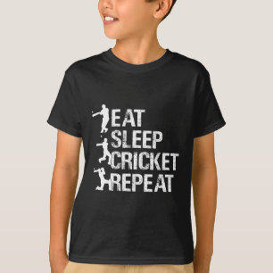 Camiseta Jogador de Críquete - Comer Dormir Críquete Repeti