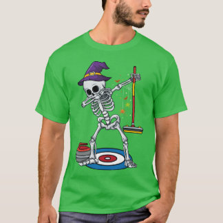 Camiseta Jogador de Curling Esportes no Gelo Dabbing Skelet
