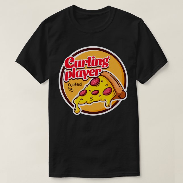Camiseta Jogador de Curvas Alimentado por Pizza (Frente do Design)