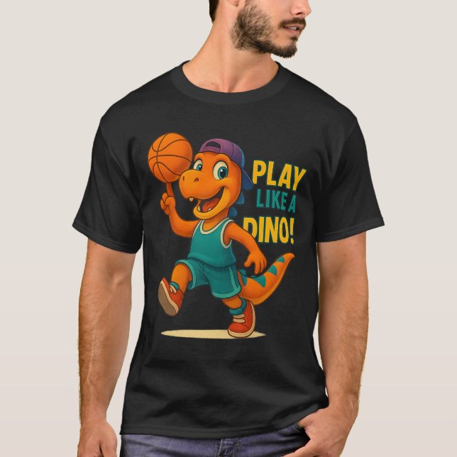 Camiseta Jogador de Dinossauro legal de basquete - Engraçad (Frente)