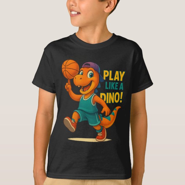 Camiseta Jogador de Dinossauro legal de basquete - Engraçad (Frente)