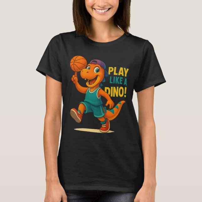 Camiseta Jogador de Dinossauro legal de basquete - Engraçad (Frente)