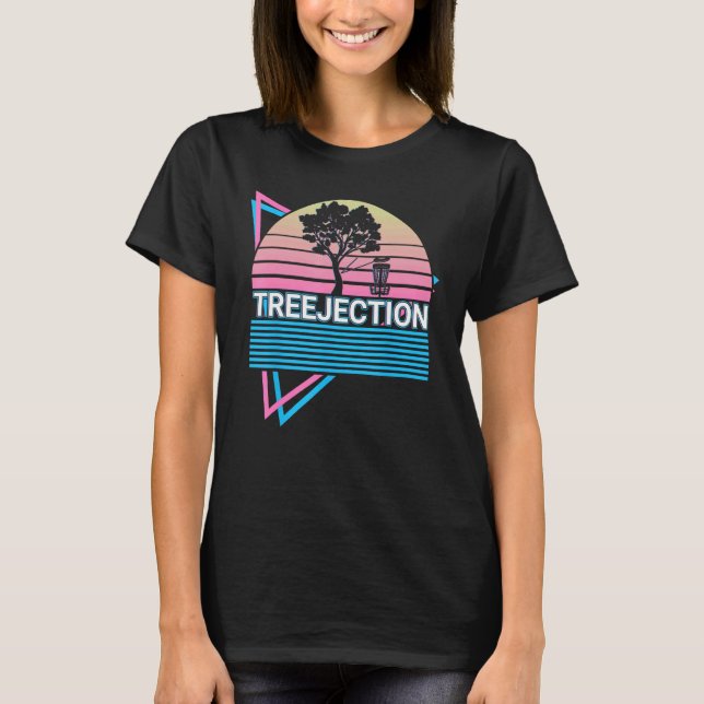 Camiseta Jogador de Disc Golf Engraçado Retro Treejection (Frente)
