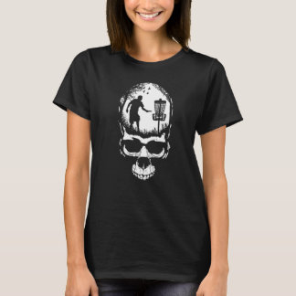 Camiseta Jogador de Disco Golfe Crânio Silhueta Pôr do Sol 