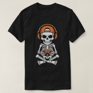 Camiseta Jogador de esqueleto legal com fone e controlador