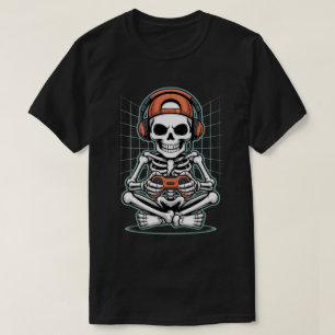 Camiseta Jogador de esqueleto legal com fone e controlador