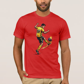 Camiseta Jogador de Futebol Dinâmico Chutando Bola Gráfico.