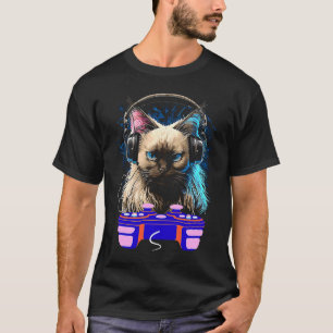 Camiseta Jogador de Gato Balinês de Jogos Animais Vídeo Gam