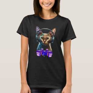 Camiseta Jogador de Gato Birmanês de Jogos Animal Vídeo Gam