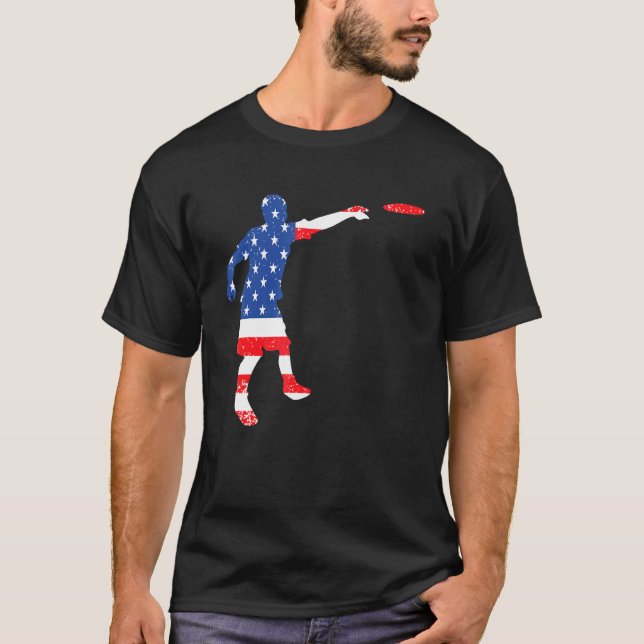 Camiseta Jogador de Golfe Usa American Fla em Disco Frisbee (Frente)