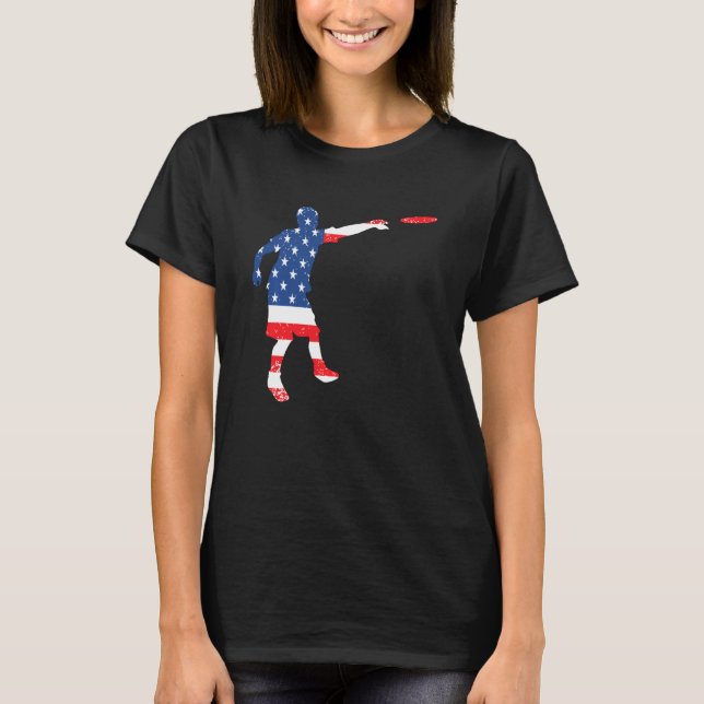 Camiseta Jogador de Golfe Usa American Fla em Disco Frisbee (Frente)
