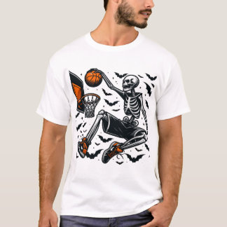 Camiseta Jogador de Halloween do Skeleton de basquete