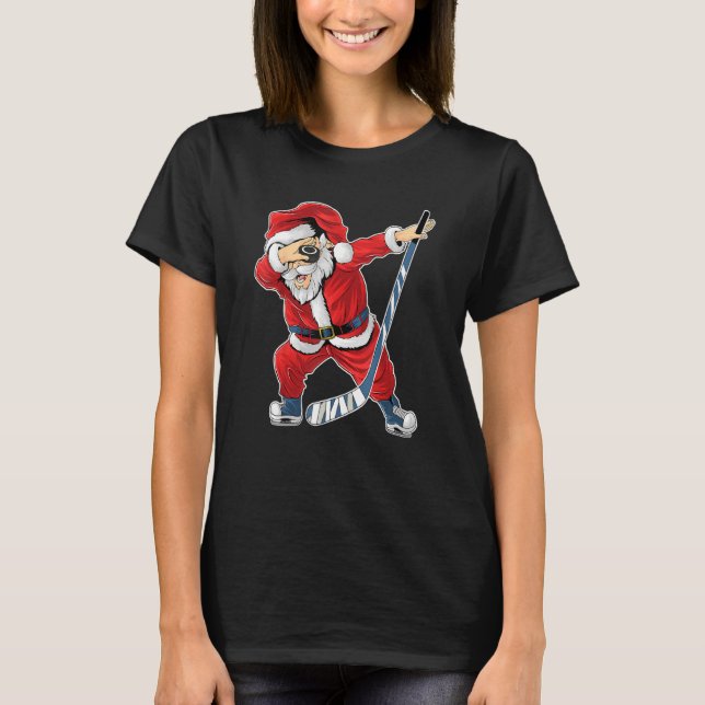 Camiseta Jogador de Hóquei em Gelo Dabbing Santa Claus Chri (Frente)
