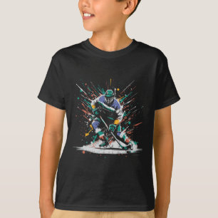 Camiseta Jogador de Hóquei no Gelo Arte de Salpico de Tinta