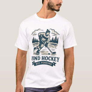 Camiseta Jogador de hóquei no lago congelado no inverno ret