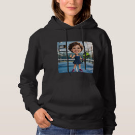 Camiseta Jogador de Padel Caricatura Preta Cabeça Personali