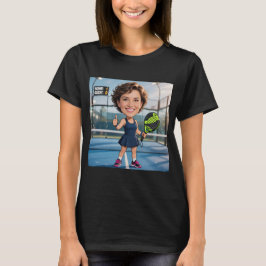 Camiseta Jogador de Padel Caricatura Preta Cabeça Personali