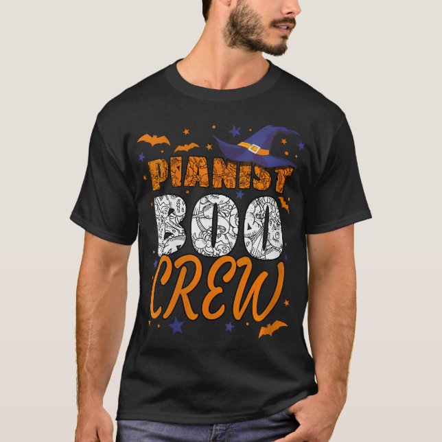Camiseta Jogador de Pianista de Boo Tripulante do Halloween (Frente)