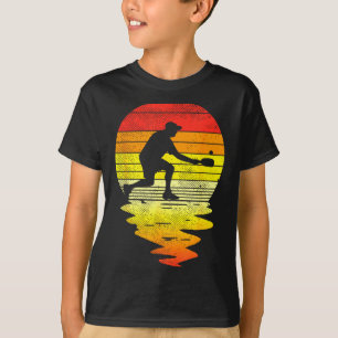 Camiseta Jogador de pickleball pôr do sol retro esporte bol