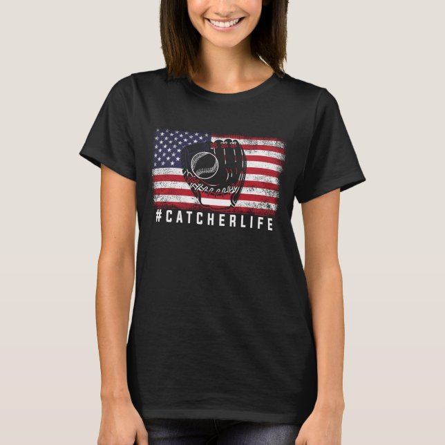 Camiseta Jogador de Softball Americano Bandeira de Softball (Frente)