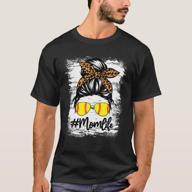 Camiseta Jogador de Softball Sangrento Mãe Vida Leopardo Me (Frente)