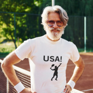 Camiseta Jogador de tênis dos EUA usando ponto como bola
