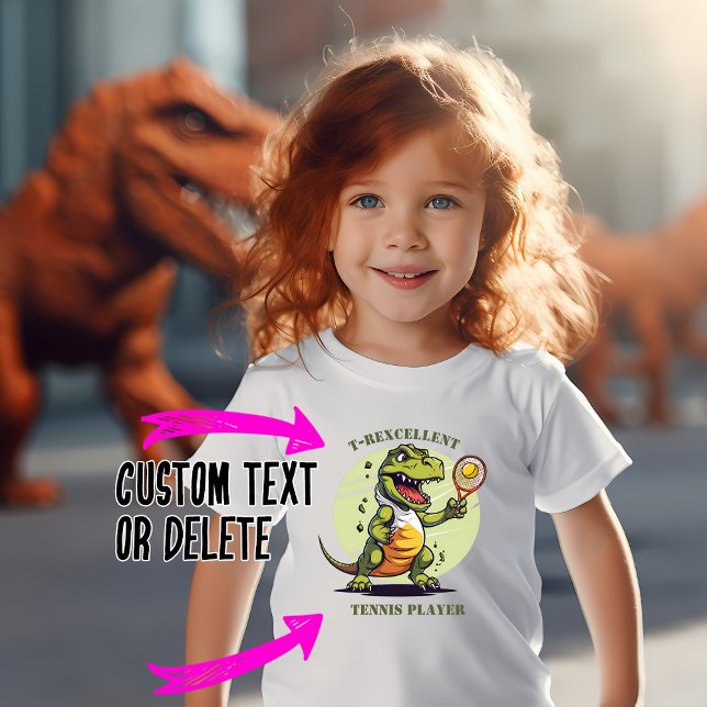 Camiseta Jogador de Tênis 🎾 🦕 T-Rexcelente (T-rexcellent tennis player t-shirt for all sizes and all ages, custom text)