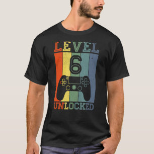 Camiseta Jogador de vídeo desbloqueado do nível 6 com 6 ano
