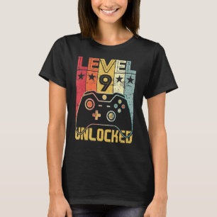Camiseta Jogador de vídeo desbloqueado nível 9 9º aniversár