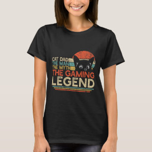 Camiseta Jogador de Vídeo Jogador de Gato Pai Homem Mito Le
