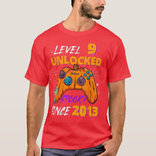 Camiseta Jogador de vídeo nível 9 desbloqueado 9º aniversár