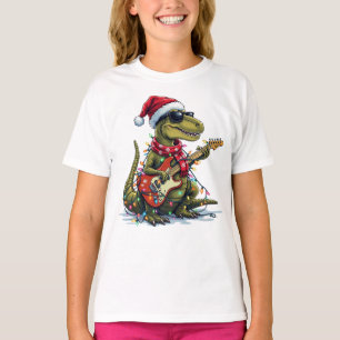 Camiseta Jogador de Violão Dinossauro Xmas