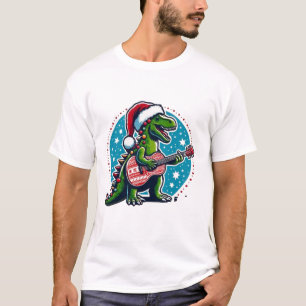 Camiseta Jogador de Violão Dinossauro Xmas Dia engraçado