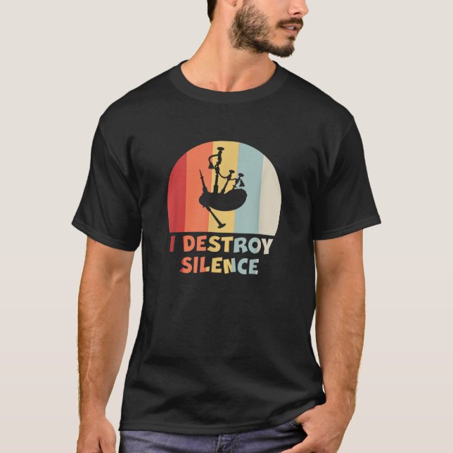 Camiseta Jogador Funny Bagpipe I DESTROY SILENCE Bagpiper G (Frente)