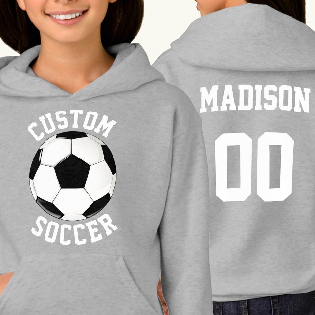 Camiseta Jogador Personalizado, Jogador, Número e Jogador d (Girls soccer team hoodie with custom soccer team name, player name and jersey number.)