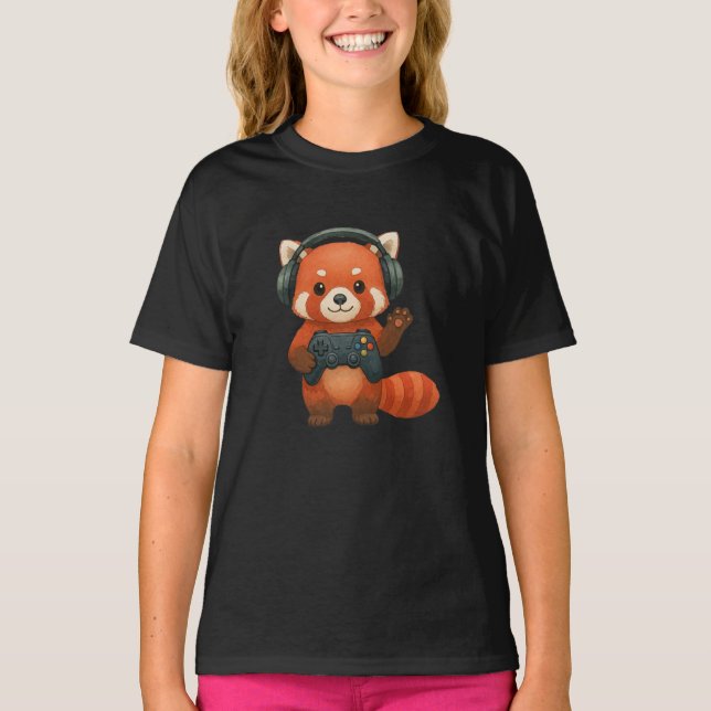 Camiseta Jogador Red Panda, Controladora de jogos e Fones d (Frente)