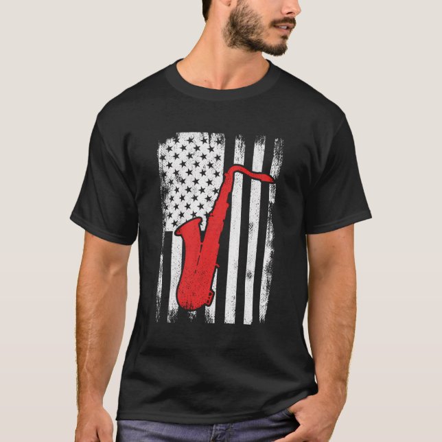 Camiseta Jogador saxofone Patriótico dos Estados Unidos (Frente)