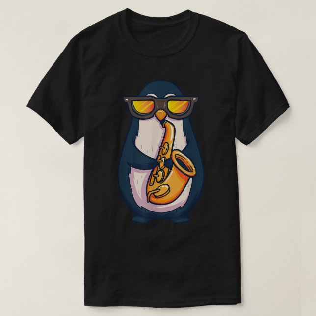 Camiseta Jogador Saxofone Penguin Jazz Banda Music Lo (Frente do Design)