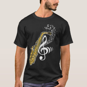 Camiseta Jogador saxofone Treble saxofônico Clef Jazz Saxo