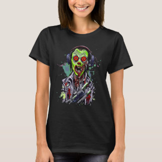 Camiseta Jogador Zombie Jogando Jogo de Vídeo Halloween Hor