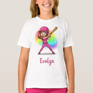 Camiseta Jogadora de beisebol de desenho animado sorridente