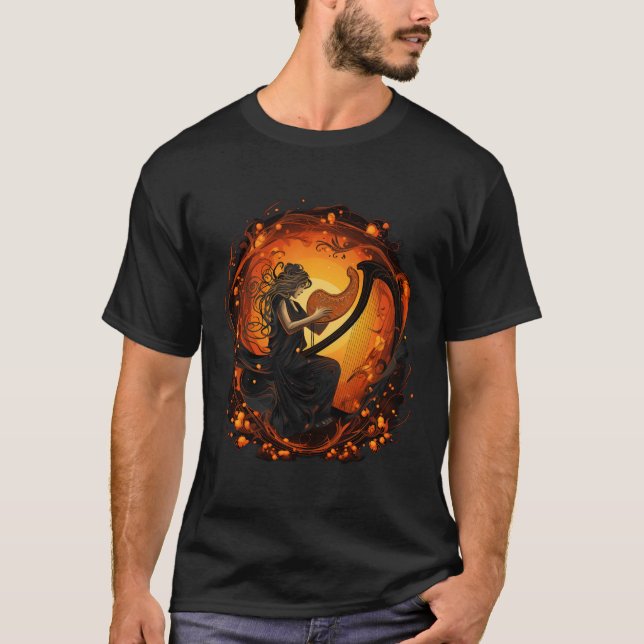 Camiseta Jogadora De Harp Clássica, Fêmea Fresca, Lov (Frente)