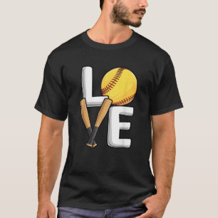 Camiseta Jogadora de Softball em Cute Amor Mulheres Meninas
