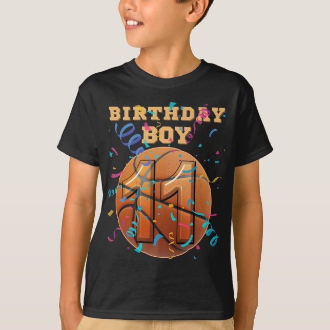 Camiseta Jogadores De Basquete De 11 Birthday Boy De 11 Ano (Frente)