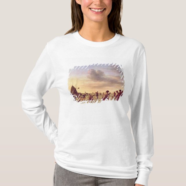 Camiseta Jogadores de golfe no gelo perto de Haarlem, 1668 (Frente)