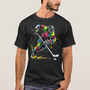 Camiseta Jogadores de Hóquei no Gelo Coloridos Meninos Meni