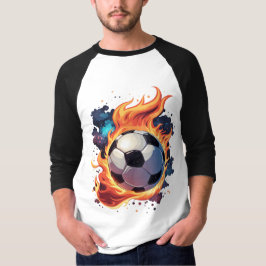 Camiseta Jogando bola de futebol com chamas.