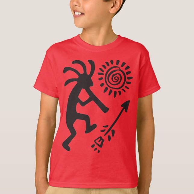 Camiseta Jogando flauta na camisa-T Sun Kokopelli (Frente)