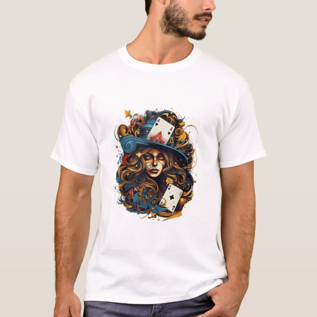 Camiseta jogando Jogos de Cartas Góticos (Frente)