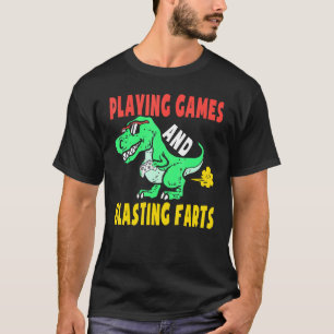 Camiseta Jogando Jogos E Fazendo Explosão T rex Gamer Boy K